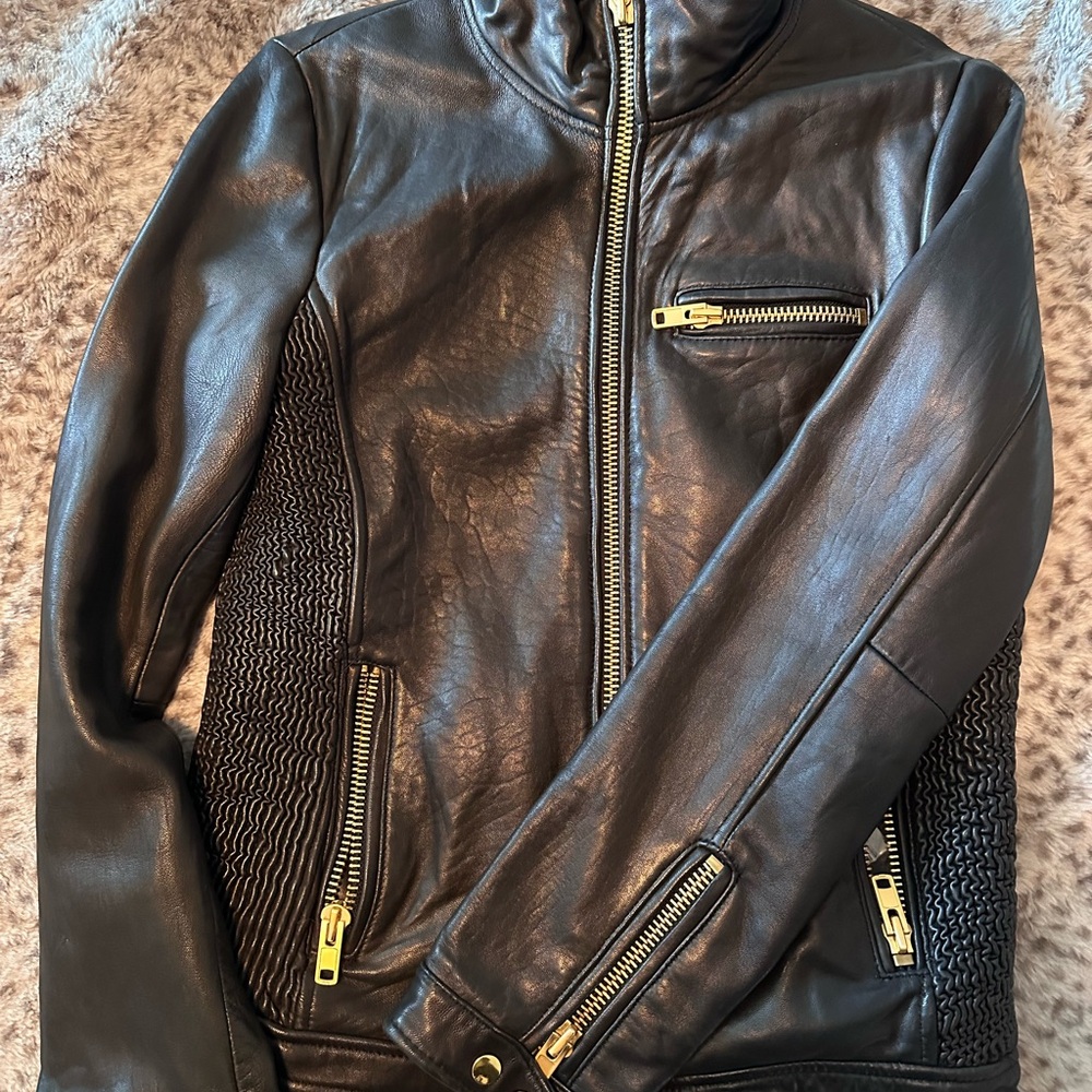 Via Spiga Black Leather Jacket, M